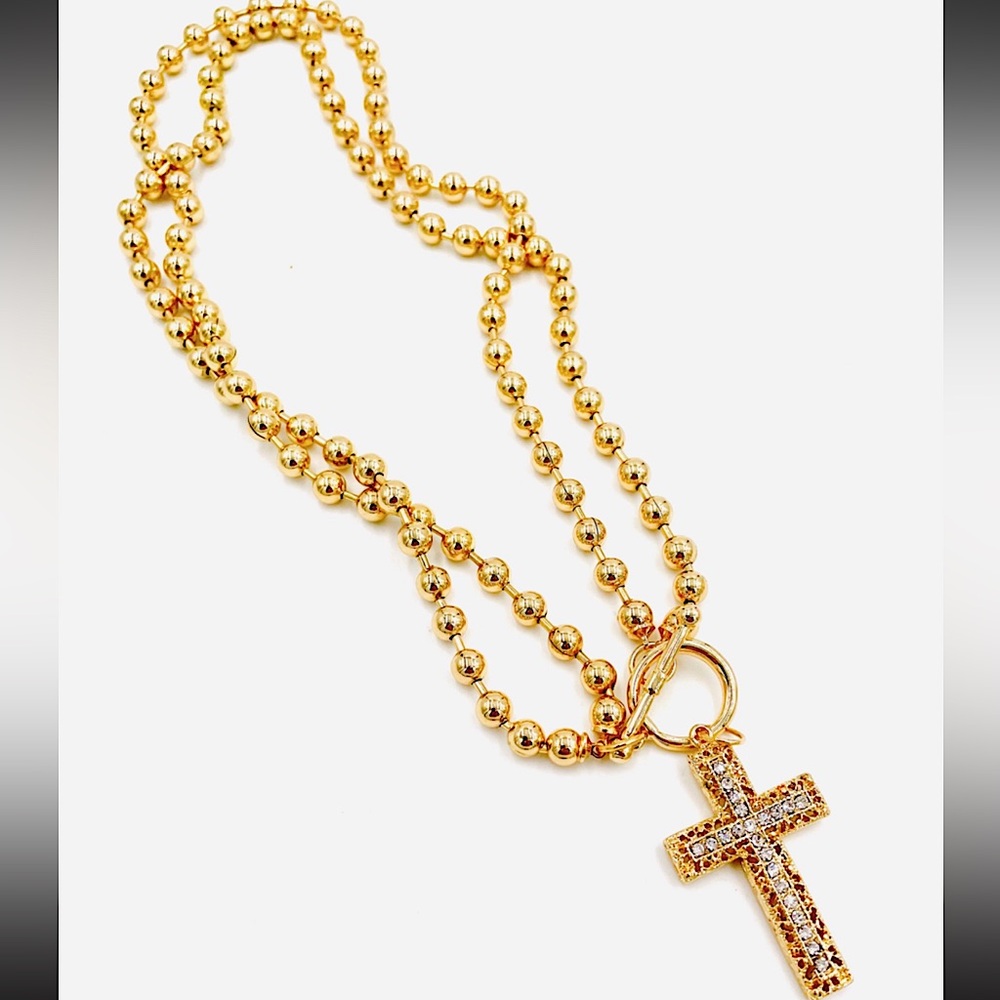 🌼BOGO50%🌼 🆕🌿Gold Beaded Ball Cross Necklace